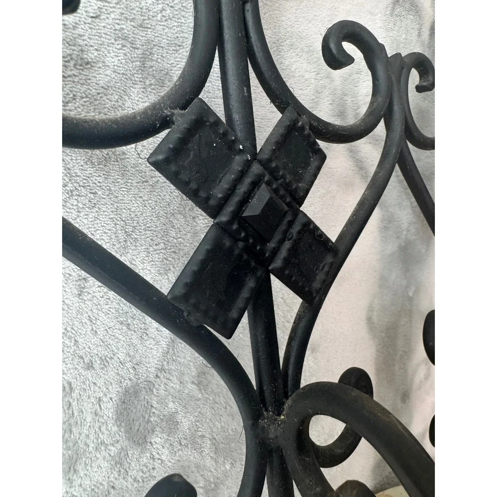 Vintage Black Wrought Iron Gothic Wall Sconce Pair Ornate Scrollwork 19.5 Inch